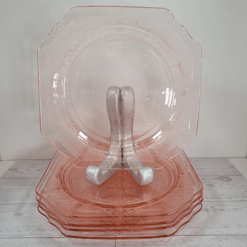 Vintage Hocking Glass Co Princess Pink Depression Salad Plates Set of 5 8.25in